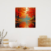 De levendige Autumn Forest River Poster (Keuken)