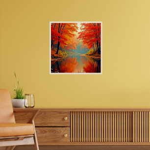 De levendige Autumn Forest River Poster