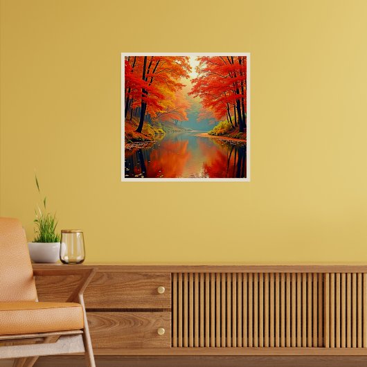 De levendige Autumn Forest River Poster (Woonkamer 2)