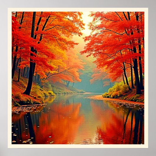 De levendige Autumn Forest River Poster (Voorkant)