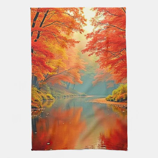 De levendige Autumn Forest River Theedoek (Verticaal)