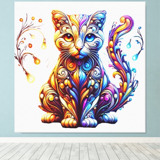 De levendige gloed kat canvas afdruk (Insitu (Houten vloer))