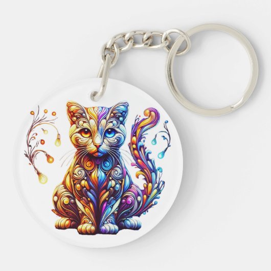 De levendige gloed kat sleutelhanger (Achterkant)