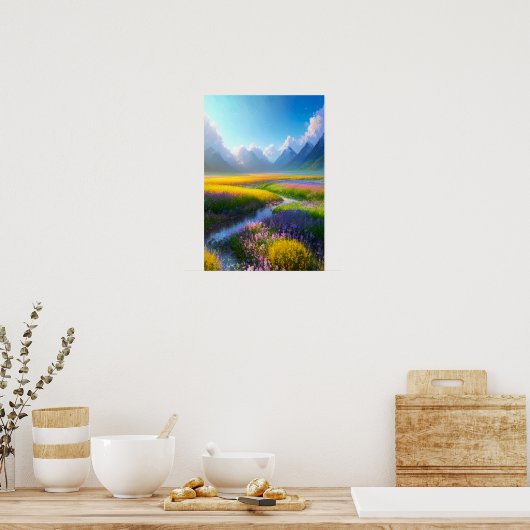 De levendige schoonheid van een Bloemveld Poster (Keuken)