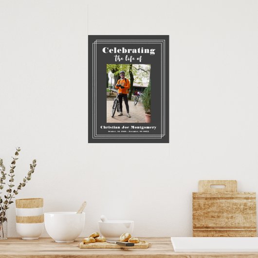 De levensviering van Grey Foto Rouwservice Poster (Keuken)