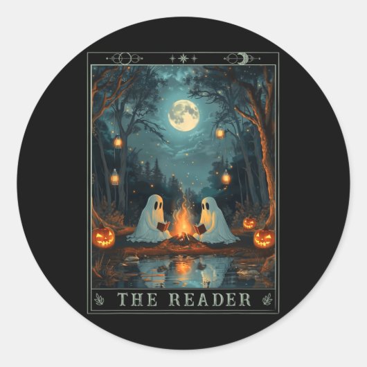 De lezer Bookish Schattige Spooky Ghost Leesboek Ronde Sticker (Voorkant)