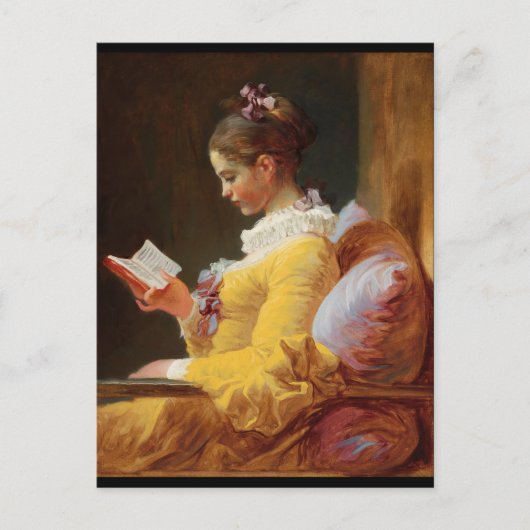 De lezer Frans meisje in Gele Dress Briefkaart (Voorkant)