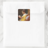 De lezer Frans meisje in Gele Dress Vierkante Sticker (Tas)