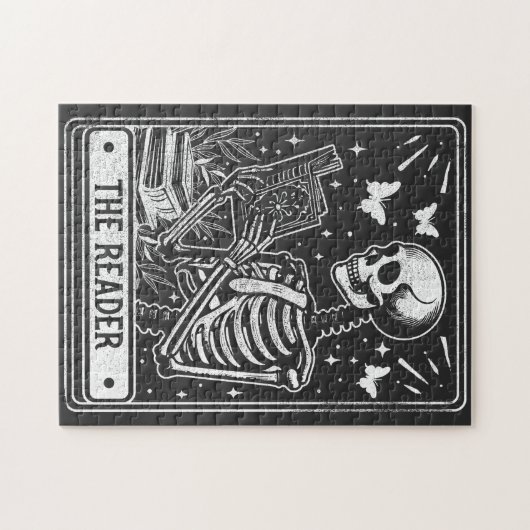 De lezer Skeleton lezen Booklover Halloween Legpuzzel (Horizontaal)