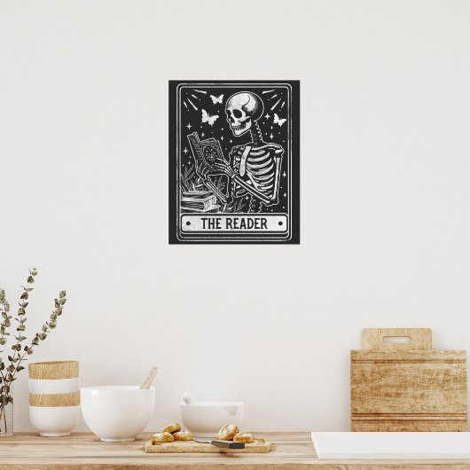 De lezer Skeleton lezen Booklover Halloween Poster (Keuken)