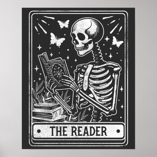De lezer Skeleton lezen Booklover Halloween Poster (Voorkant)