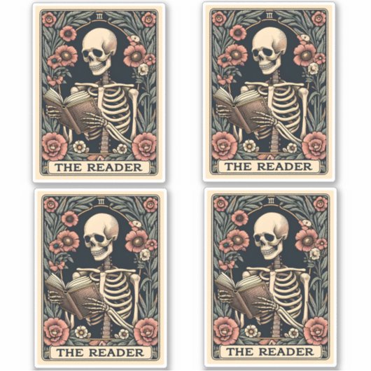 De Lezer Skeleton Tarot Kaart Sticker (Voorkant)