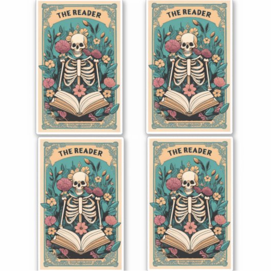 De Lezer Skeleton Tarot Kaart Sticker (Voorkant)