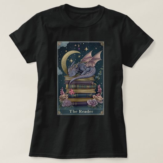 De lezer Tarot Kaart boek Dragon Fantasy Bookish T-shirt (Design voorkant)