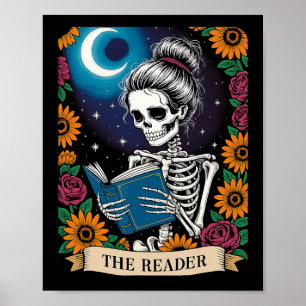 De lezer Tarot Kaart Funny Book Lover Skeleton Re Poster