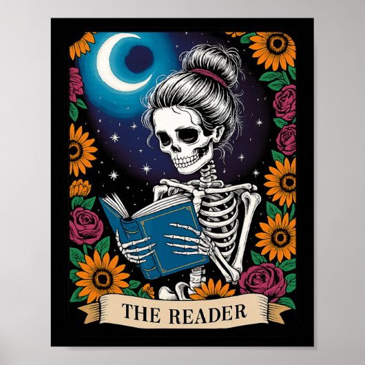 De lezer Tarot Kaart Funny Book Lover Skeleton Re Poster (Voorkant)