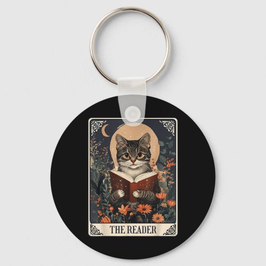 De lezer Tarot Kaart Kat Leesboek Bloemenboek Sleutelhanger (Voorkant)