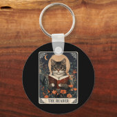De lezer Tarot Kaart Kat Leesboek Bloemenboek Sleutelhanger (Voorkant)
