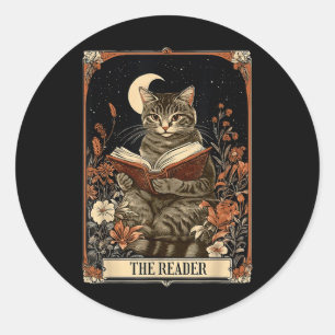 De lezer Tarot Kaart Kat lezen boek Floral Moon Ronde Sticker