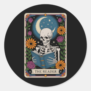 De lezer Tarot Kaart Skelet Leesboek Bookwo Ronde Sticker