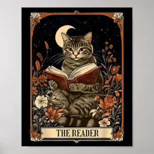 De Lezer Tarotkaart Kat Leesboek Bloemige Maan Poster