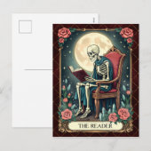 De Lezer, Vintage Stijl Tarotkaart Skelet  Feestdagenkaart (Voorkant / Achterkant)
