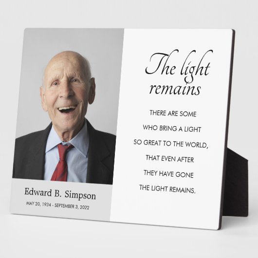 De Licht Blijft Funeral Gedicht Met Foto Fotoplaat (Zijkant)