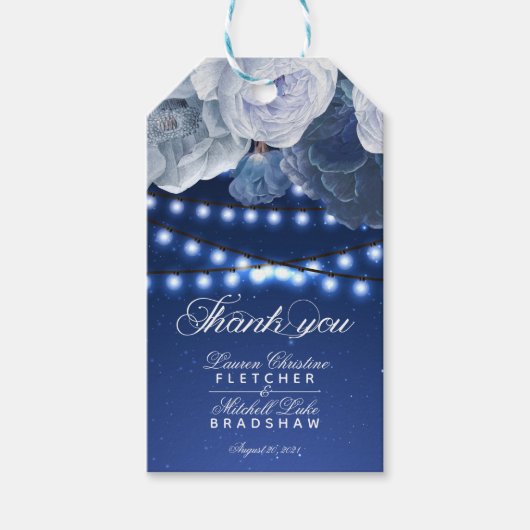 De lichten van het koord Blauwe Weddenschap Dank u Cadeaulabel (Voorkant)