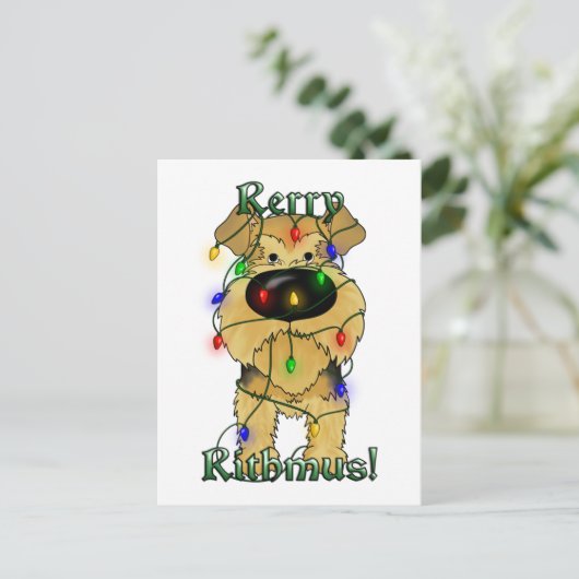 De Lichten van Kerstmis van Airedale Terrier Feestdagenkaart (Staand voorkant)