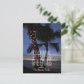 De lichten van Kerstmis versieren een palm bij Feestdagenkaart (Staand voorkant)