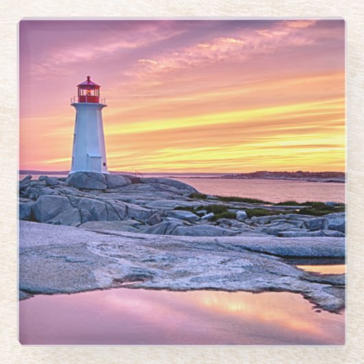 De lichthouder | Peggy's Cove Glazen Onderzetter (Voorkant)