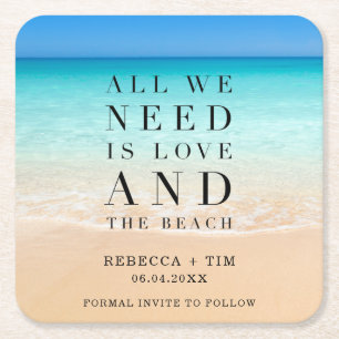 De liefde en het Beach Wedding sparen de Datum Kartonnen Onderzetters