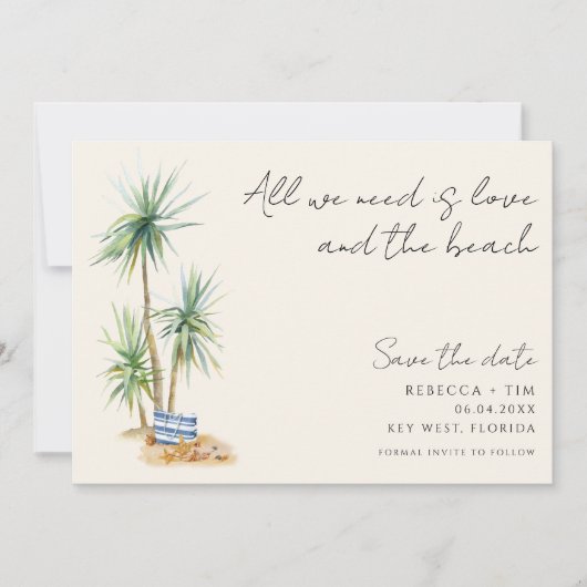 De liefde en het strand huwelijk sparen de Datum Save The Date (Voorkant)