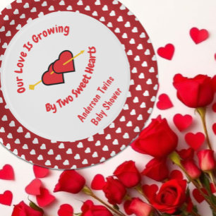 De liefde groeit met twee harten tweeling papieren bordje