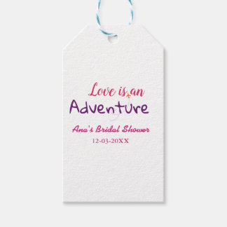 DE LIEFDE IS EEN AVONTUUR ROZE PURPEREN BRUIDSFEes Cadeaulabel