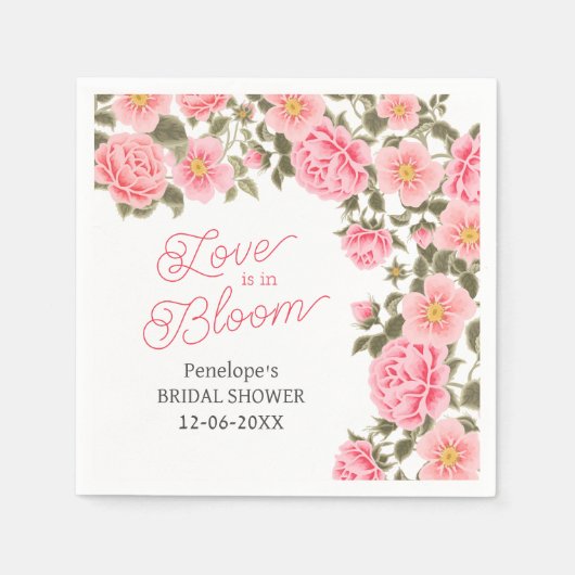 DE LIEFDE IS IN BLOEI ROZE WILDE ROZEN SERVET (Voorkant)