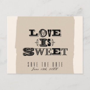 DE LIEFDE IS ZOET Beige Vintage Trouw Save The Dat Aankondigingskaart