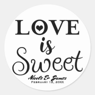 DE LIEFDE IS ZOET Zwart & Wit Modern Huwelijksguns Ronde Sticker