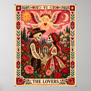 De Liefde Tarotkaart Kunst Dia de los Muertos Kuns Poster