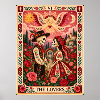 De Liefde Tarotkaart Kunst Dia de los Muertos Kuns Poster