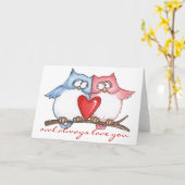De Liefde van de uil - Wenskaart Kaart (Gele Bloem)