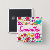 De Liefde van de vrede & alles Girly Vierkante Button 5,1 Cm (Voorkant /achterkant)