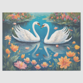 De liefde van de zwanen op een meer tissuepapier