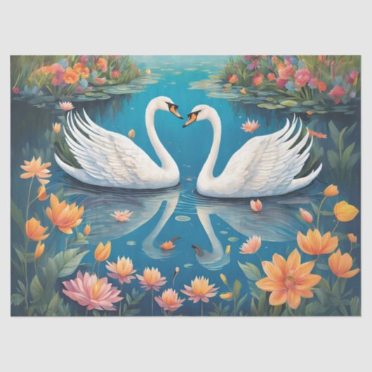De liefde van de zwanen op een meer tissuepapier (Voorkant)