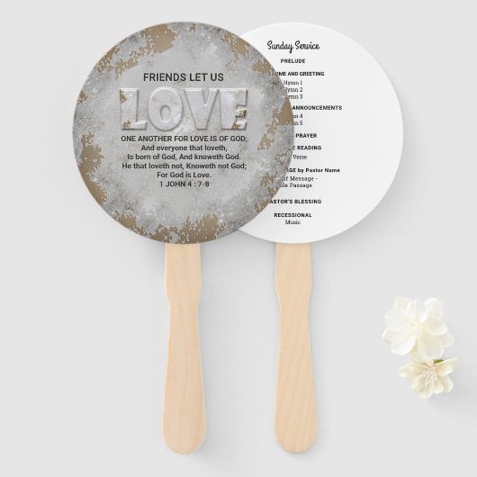 De liefde van Één andere Manuscript Verse 1 John 4 Handwaaier (Voorkant en achterkant)