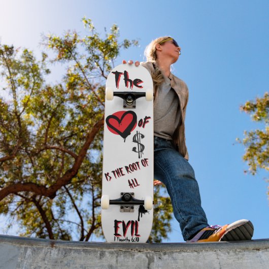 De liefde van geld kwaad rode graffiti Christelijk Persoonlijk Skateboard (Buiten 1)