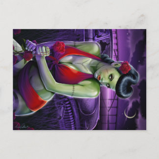 de liefde van het zombiemeisje met roos en vintage briefkaart