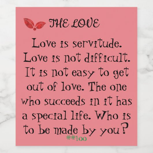 de liefde wijn etiket (Enkel label)