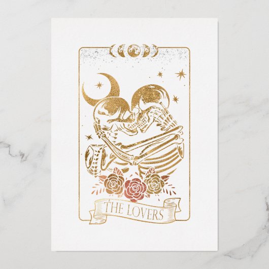De Liefdes Tarotkaart Vintage Schedel Halloween Go Folie Uitnodiging (Voorkant)
