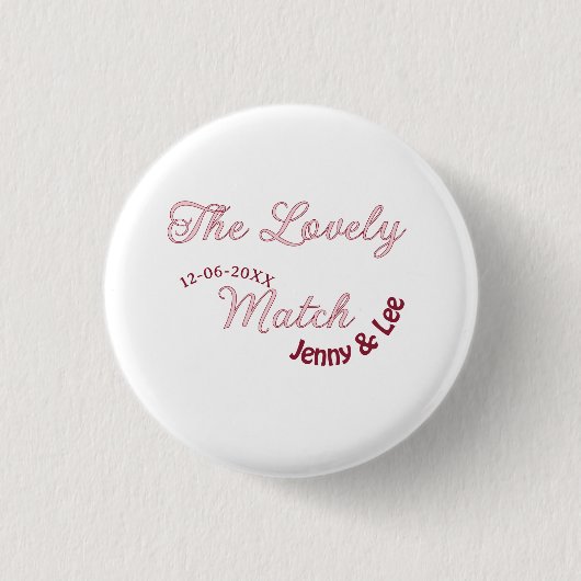 de liefdevolle match roze naam datum pastel bruilo ronde button 3,2 cm (Voorkant)